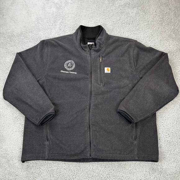 Carhartt Sweatshirt Choctaw Vet Mens 2XL Black Fleece Work Full Zip Logo Loose - Picture 1 of 9